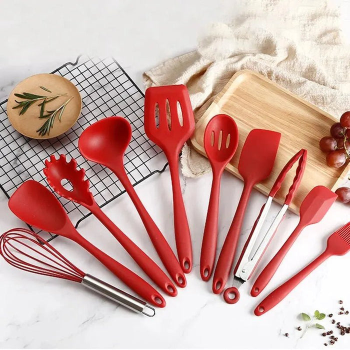 AliExpress Collection 10 PCS Silicone Cookware Set Kitchen Cooking Tools Baking Tools Tableware Silicone Shovel Spoon Scraper - Shopsta EU