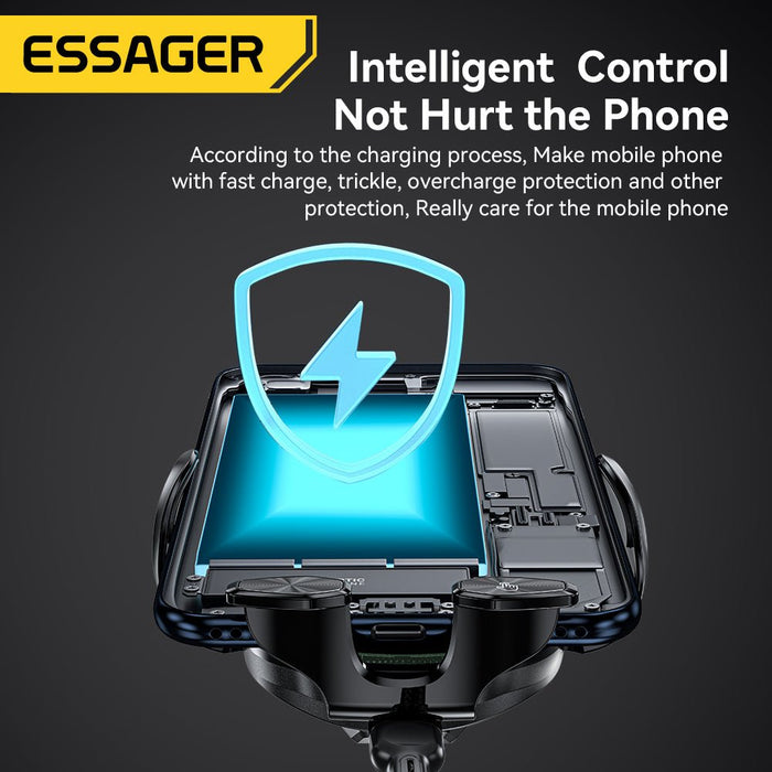 ESSAGER A4 Wireless Car Phone Holder Charger - 15W 10W 7.5W 5W, Air Vent Clamp Bracket, Compatible with iPhone 13, 14, 14 Pro, 14Pro Max, Xiaomi 13pro, Huawei Mate50 - Ideal for Safe and Efficient In-car Charging - Shopsta EU